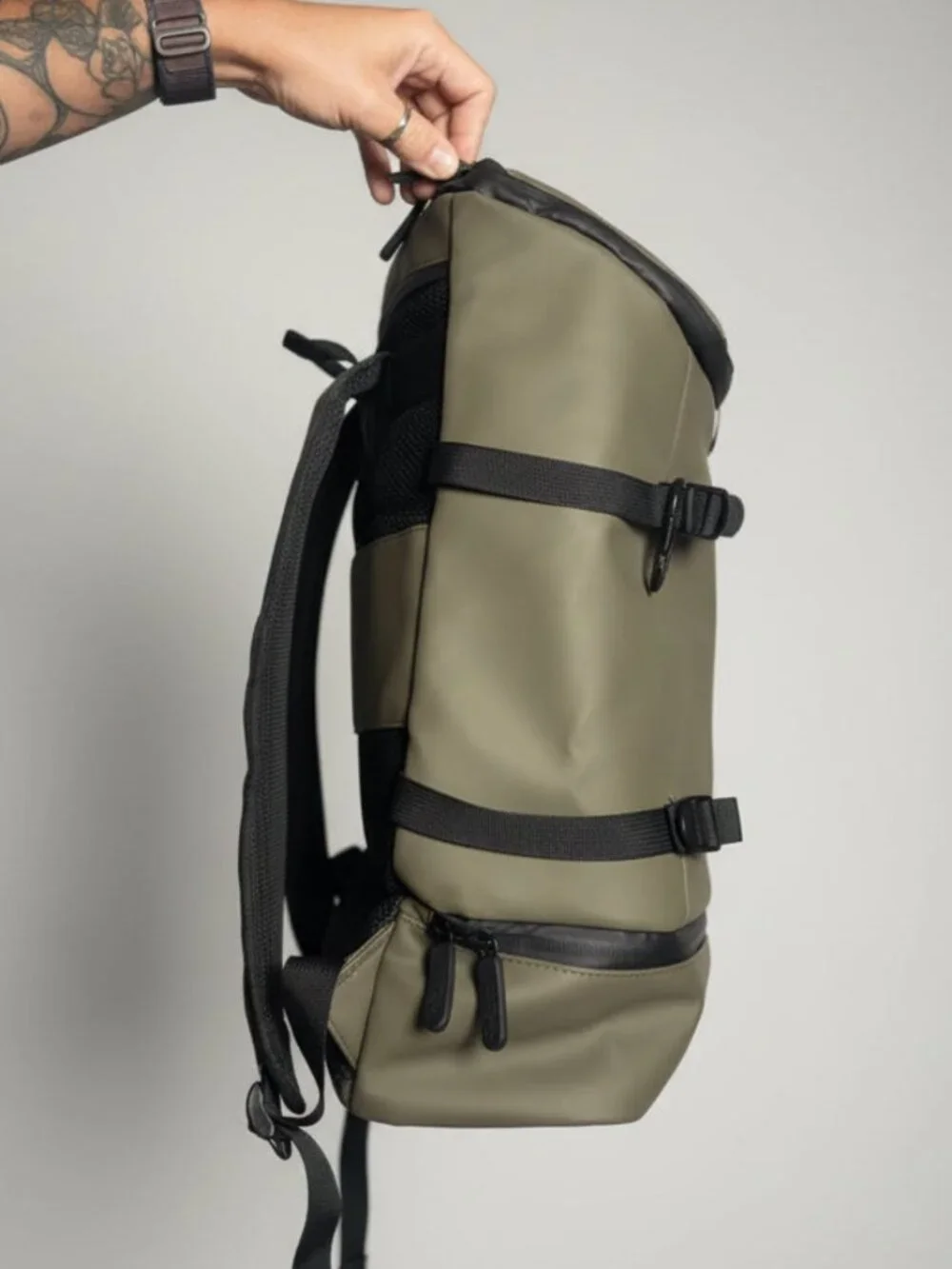 Duchamp London Waterproof Roll-Top Laptop Backpack Taupe Beige Commuter Travel B